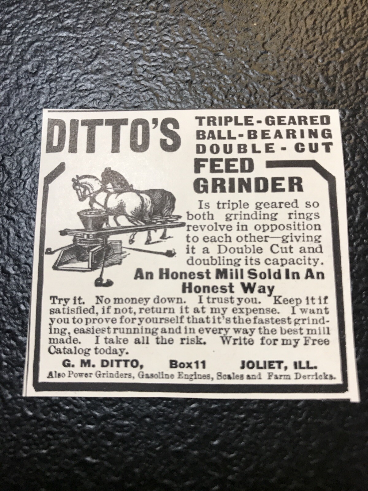 1911 G.M. Ditto’s Feed Grinder Farm Advertising – Joliet – Illinois