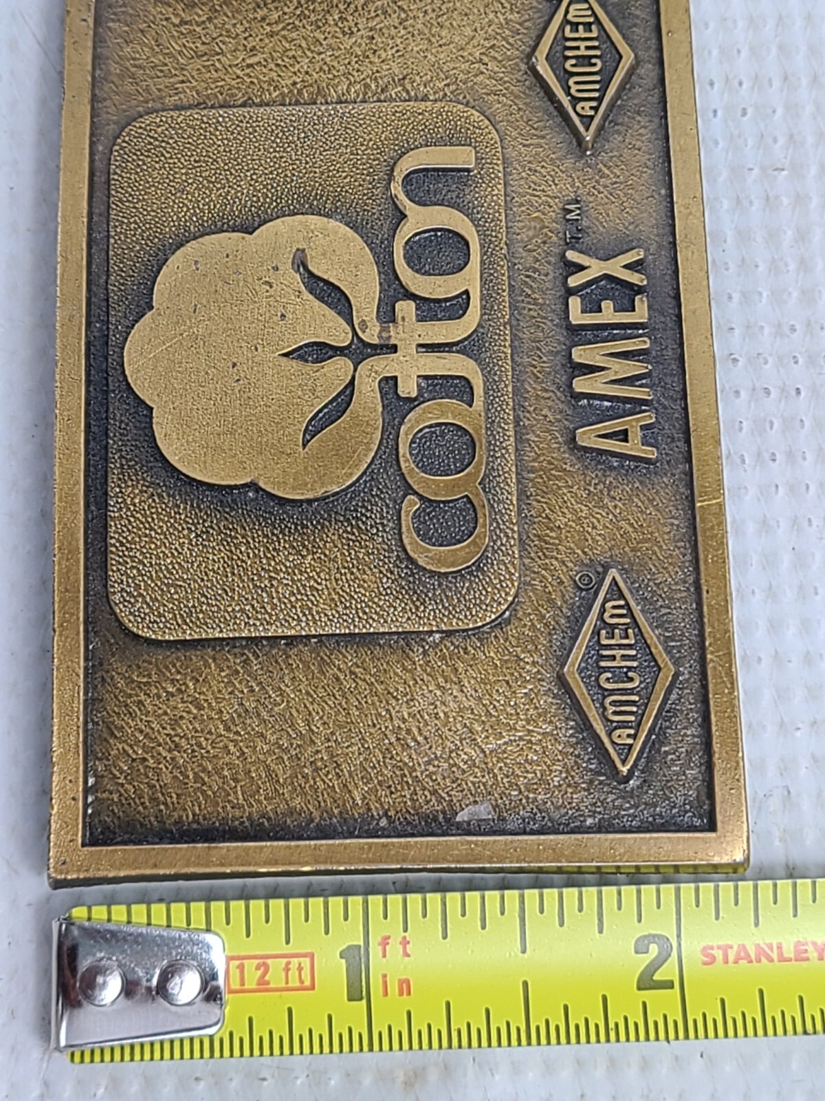 Vintage AMEX Cotton Promo Belt Buckle – AMCHEM – Gold Tone Metal Buckle…PCB072
