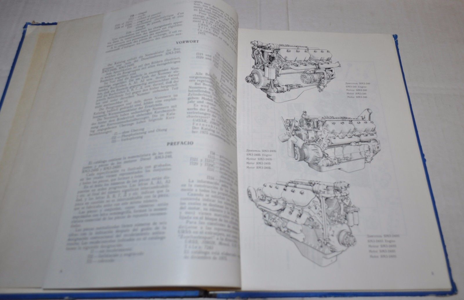 YAMZ 240 Engine Parts Catalog Manual USSR Russian ENG D FR Spain Zapchastexport