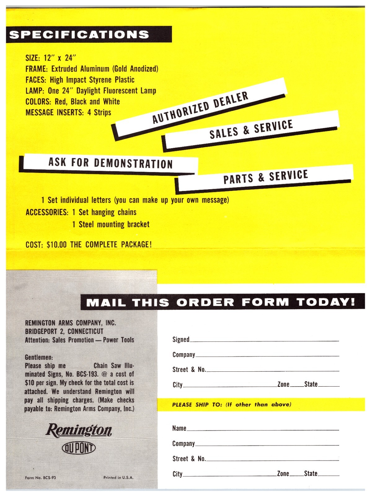 Original 1960s Remington Chainsaws Light Up Sign – Sales Brochure Ad Sheet