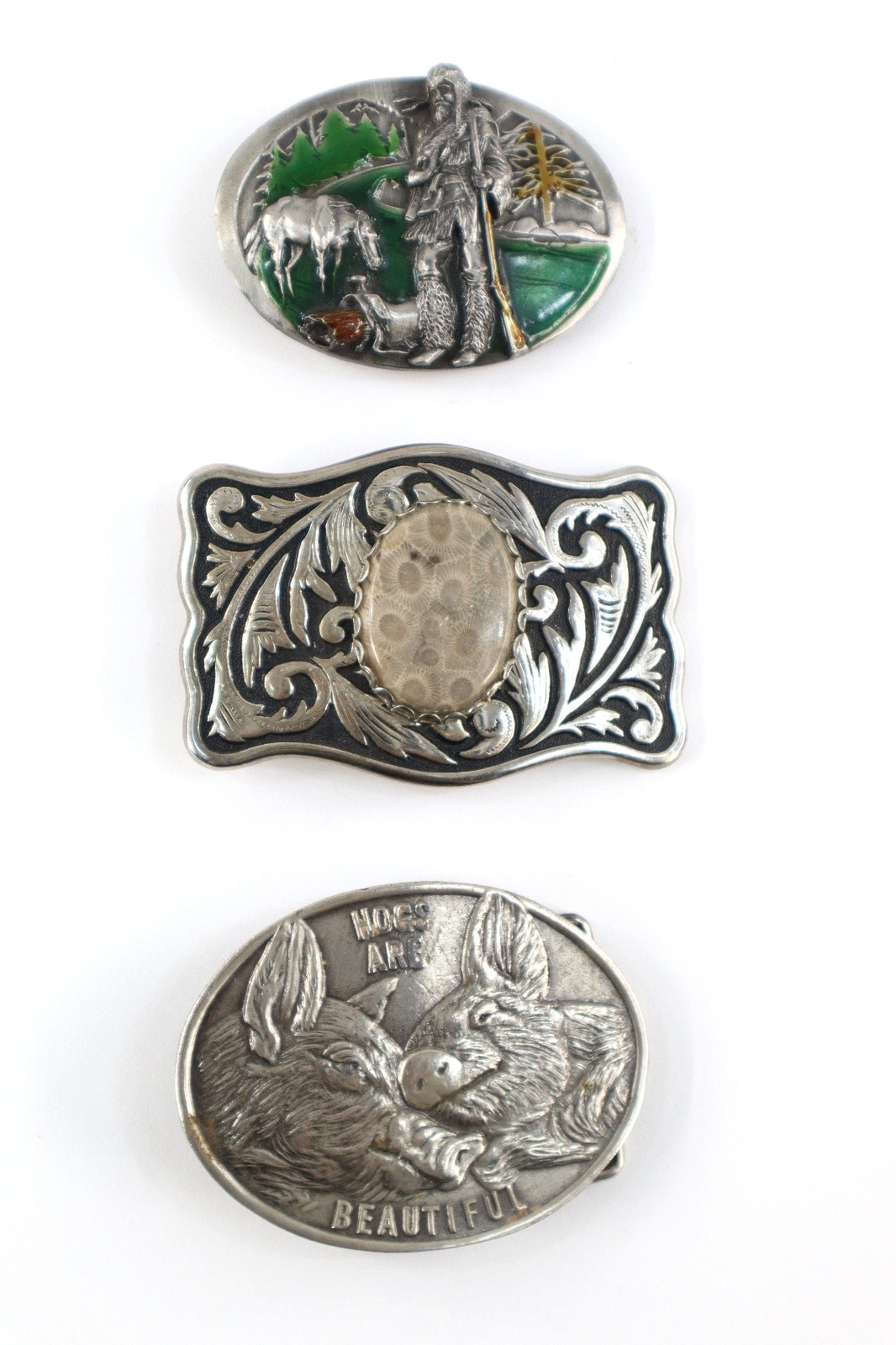 National Pork Producers Council Hogs Are Beautiful 1975 Belt Buckle Lot of 3