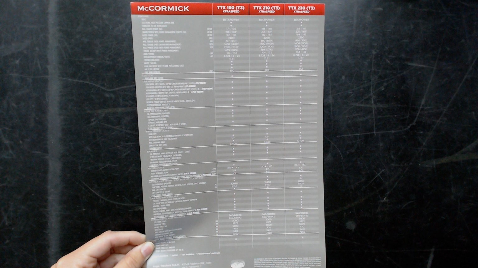 McCormick TTX XtraSpeed Agricultural Brochure Tractor Specs 190-230