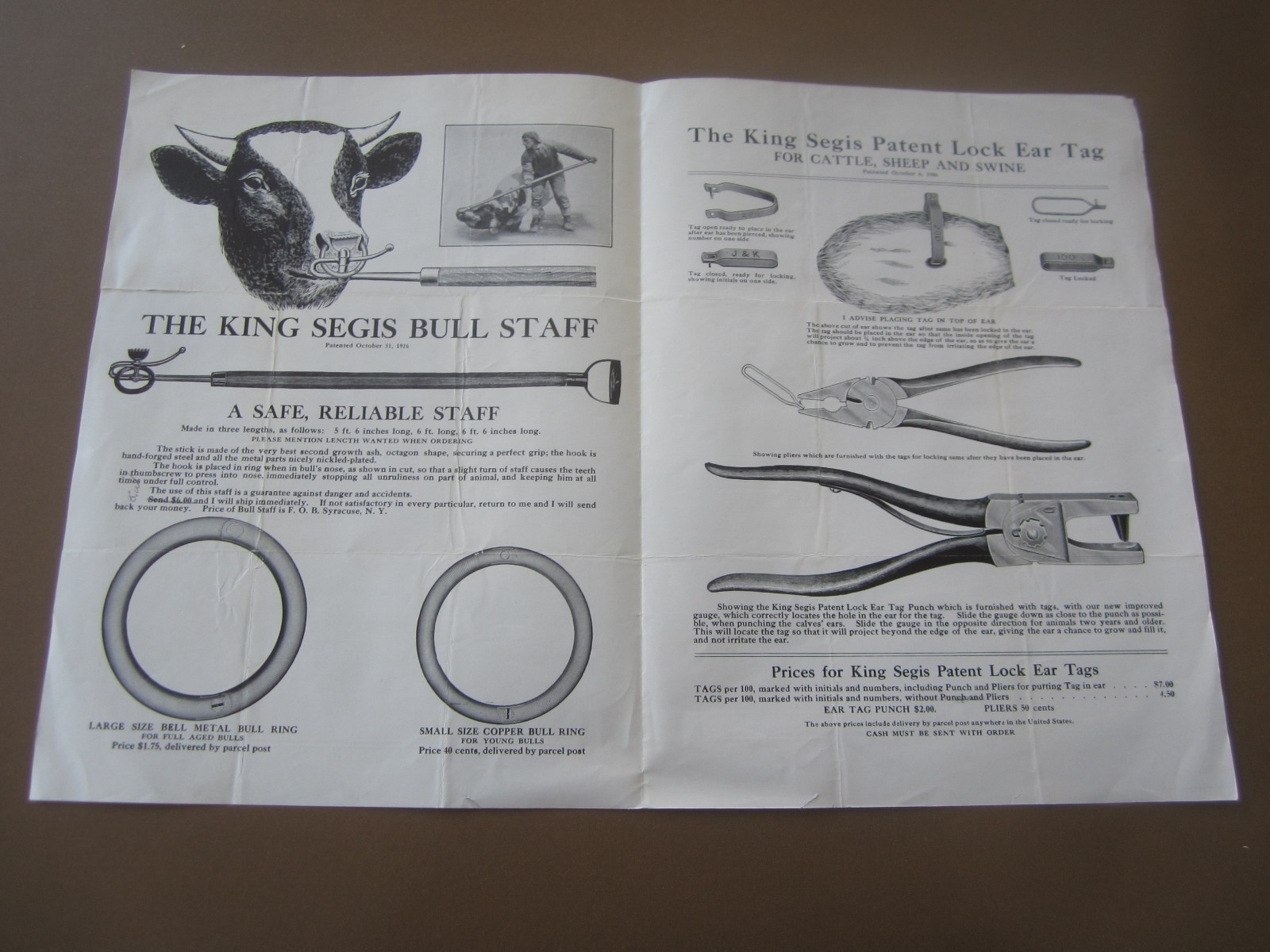 1910&rsquo;s – KING SEGIS – Lock Ear Tags – Bull Rings – CATTLE – Advertising Brochure