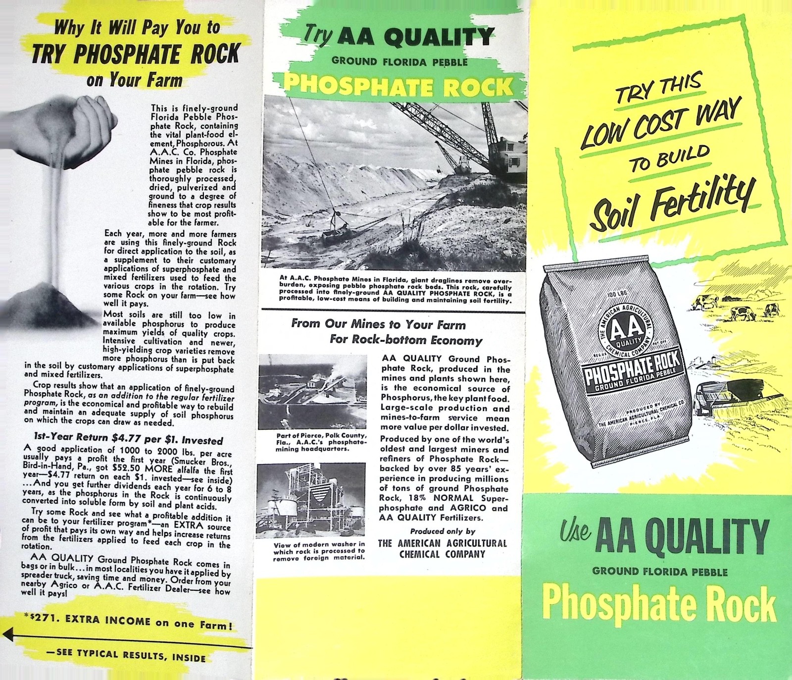 Vintage AA Quality Phosphate Rock Farm Soil Fertilizer Advertising Brochure