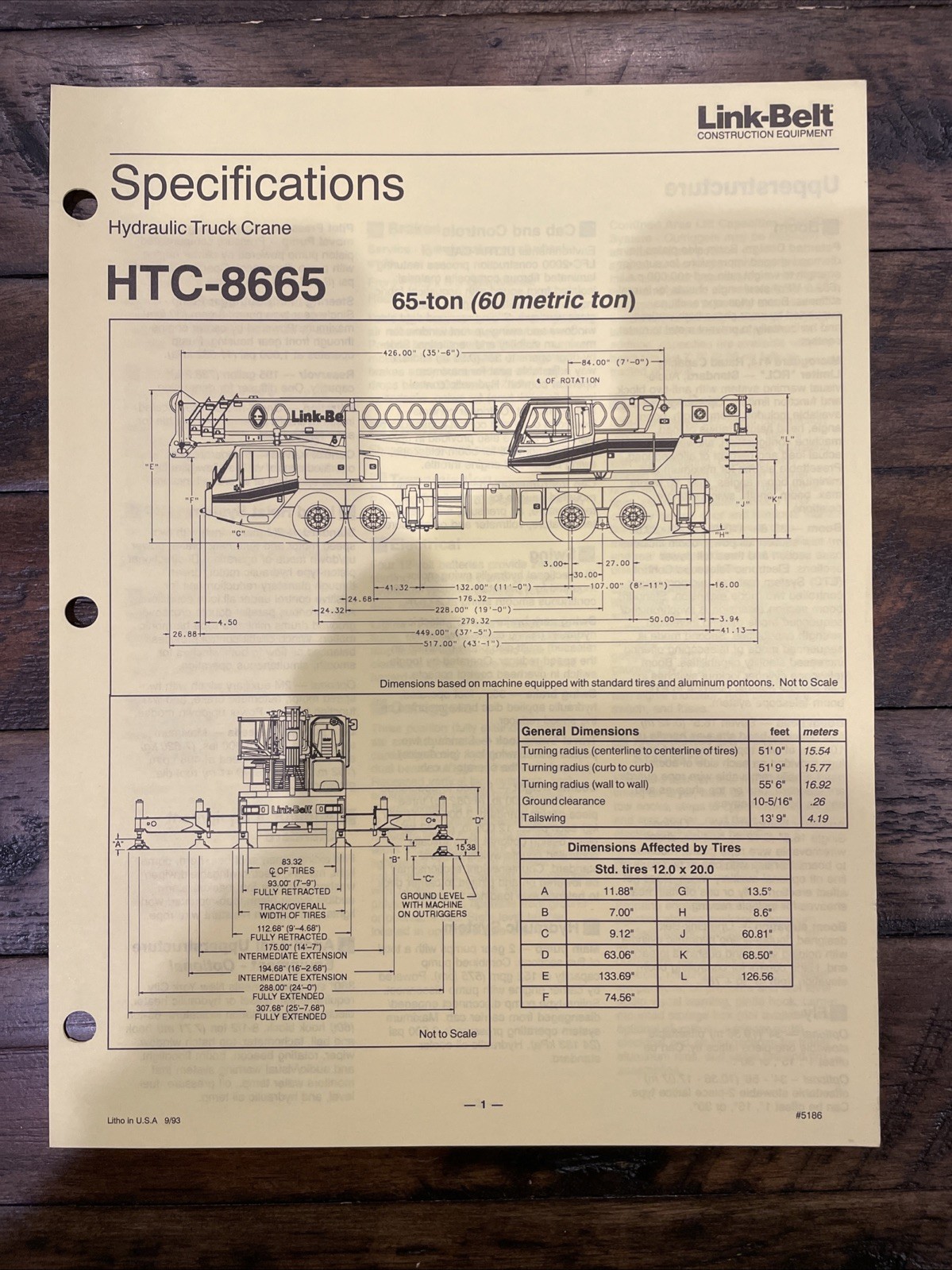Link-Belt HTC-8665 Hydraulic Truck Crane Brochure ‘93