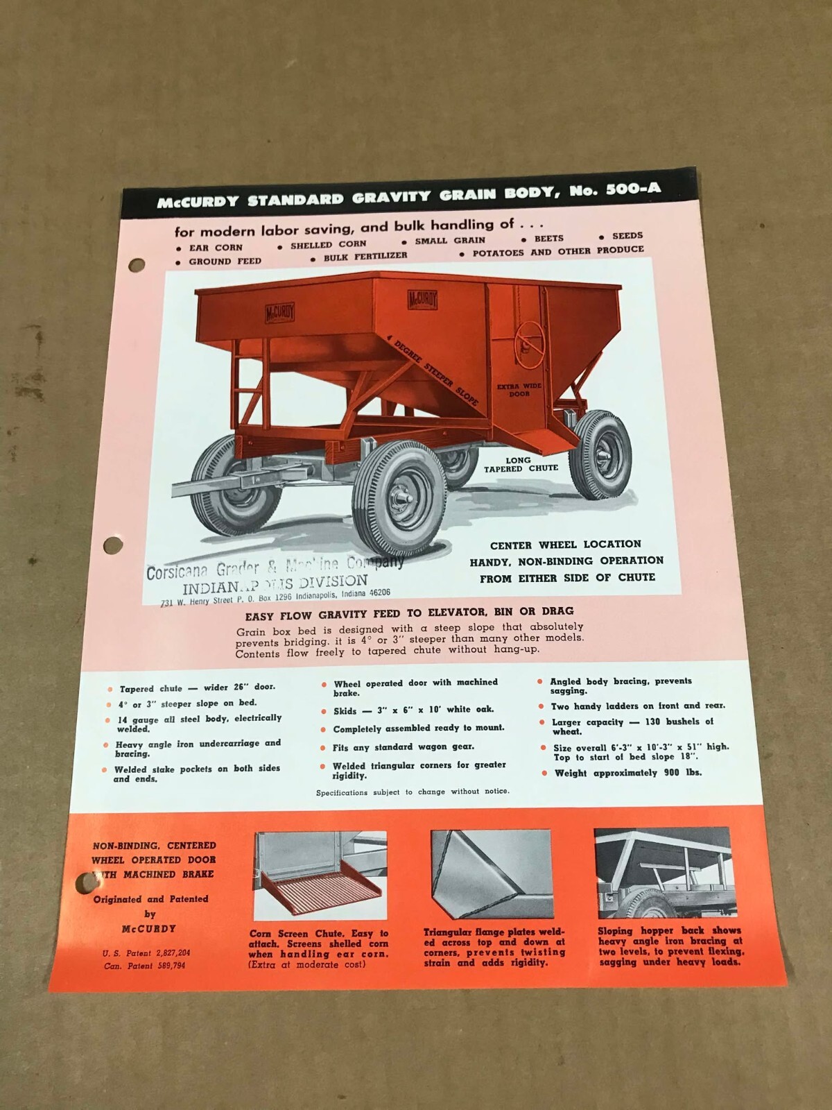 Vintage McCurdy Gravity Grain Body 500-A/600-A Flyer