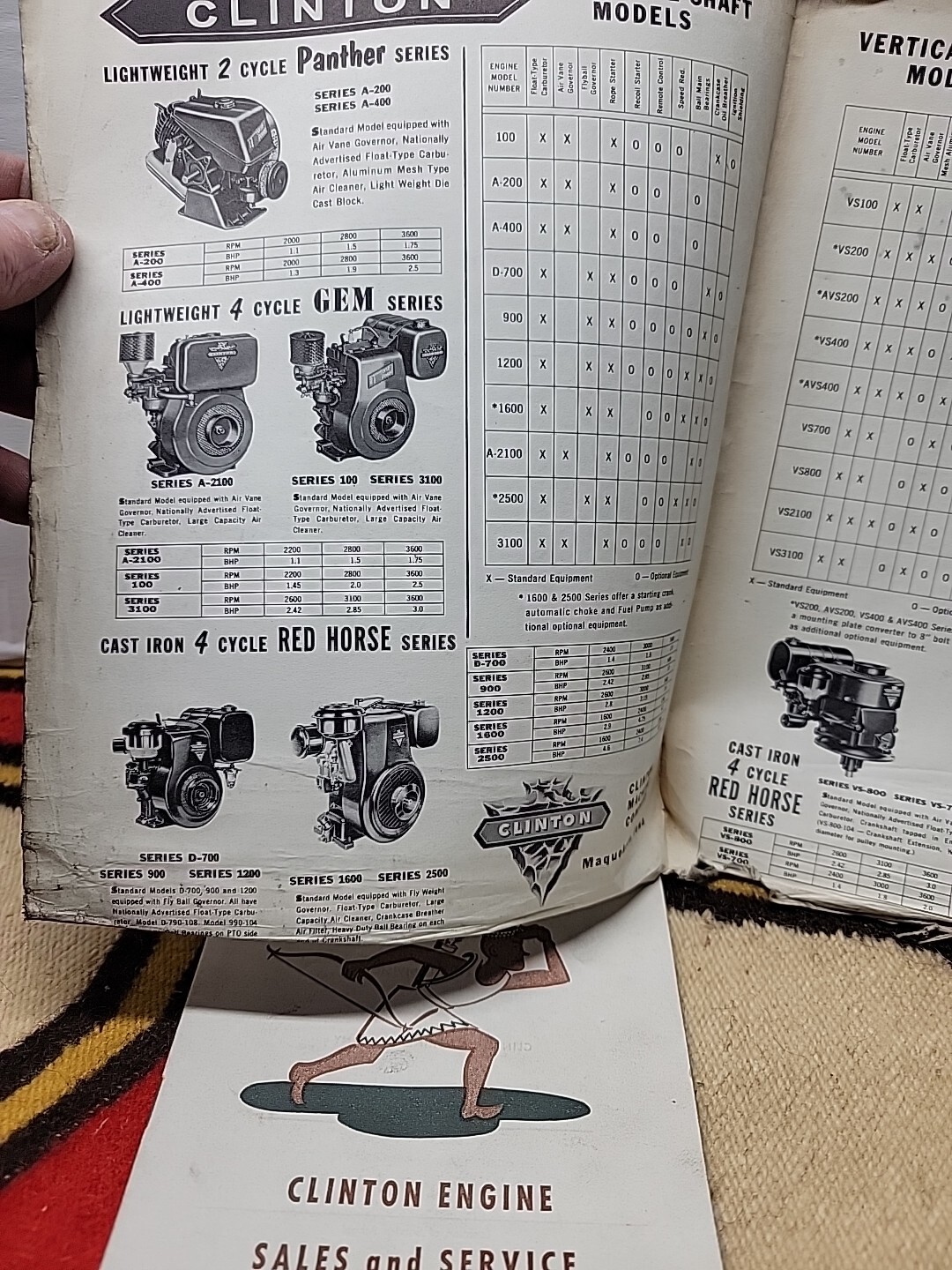 Clinton Engine Sales and Service Handy Guide Brochure + 2 Clinton Brochures/1123
