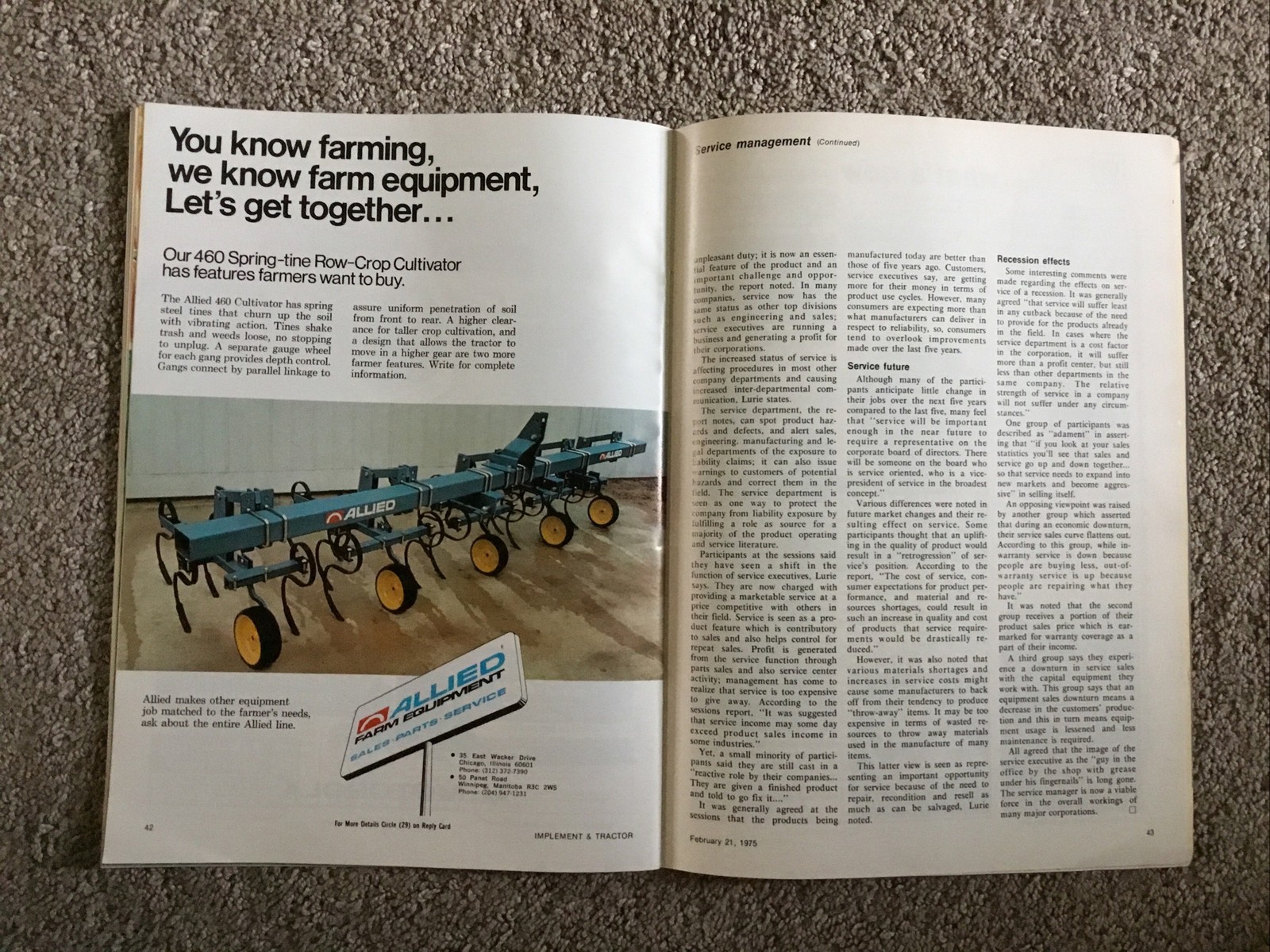 Implement & Tractor Magazine February 21, 1975 Farming Agriculture Vintage Ads J
