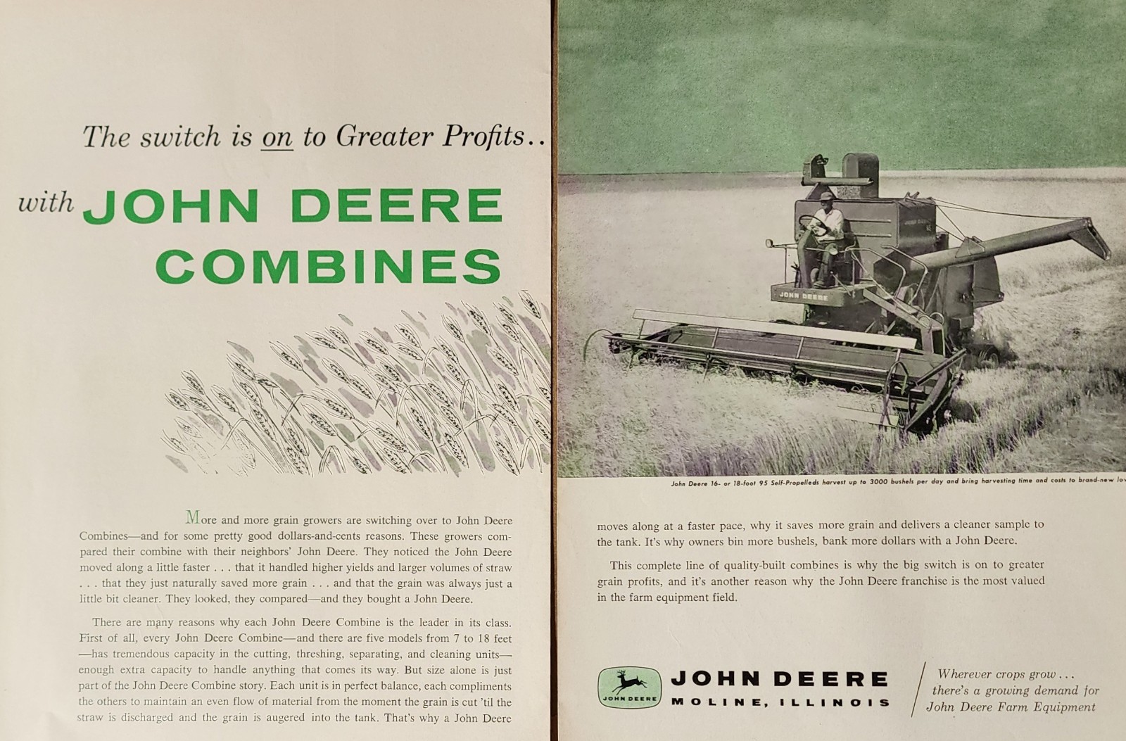 John Deere Tractor JD Picture Magazine Ad Original Vtg Wall Art Decor Combine