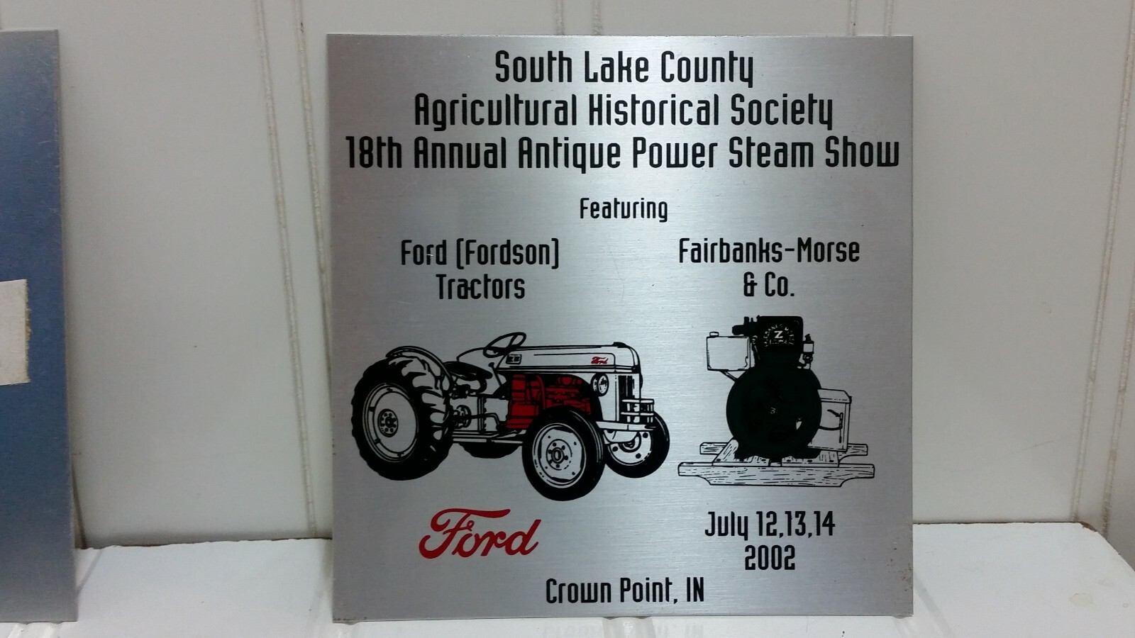Steam Power & Antique Engine Show EXHIBITOR PLAQUE Lot Exibits Indiana Lake Co