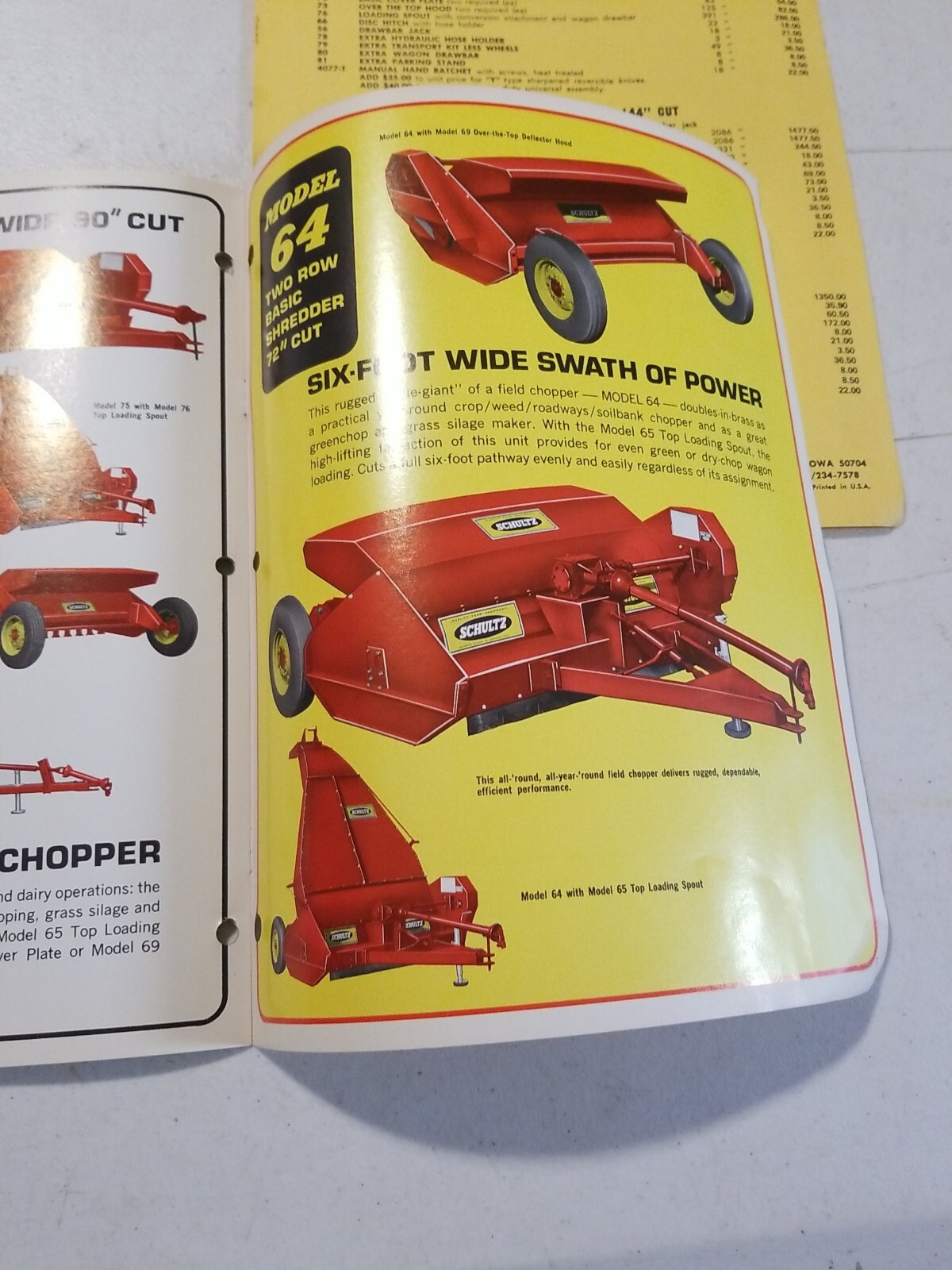 Vintage 1970 L.H. SCHULTZ Mfg Co GENERAL MANURE SHREDDER CHOPPER BROCHURE PRICES