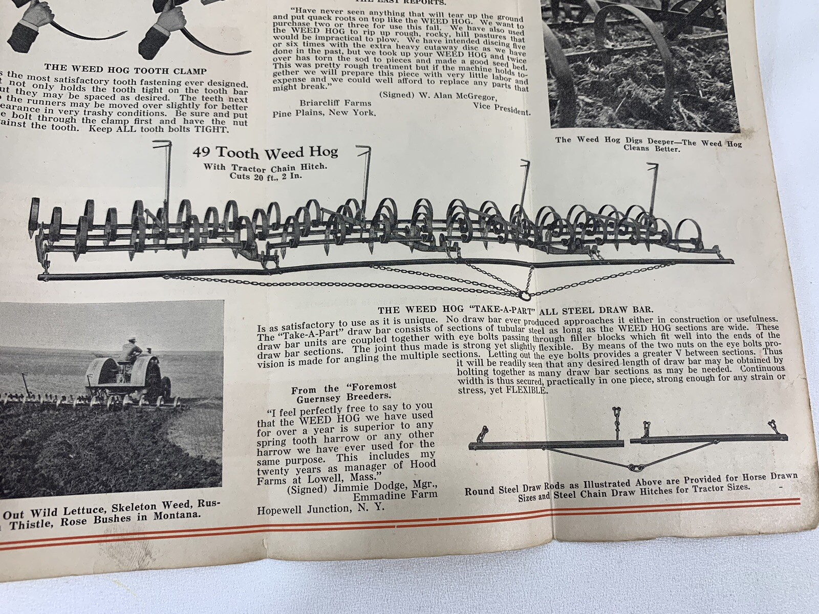 VINTAGE WEED HOG Pamphlet Fold Out Rock Island ILL Plow Co Advertising Harrow