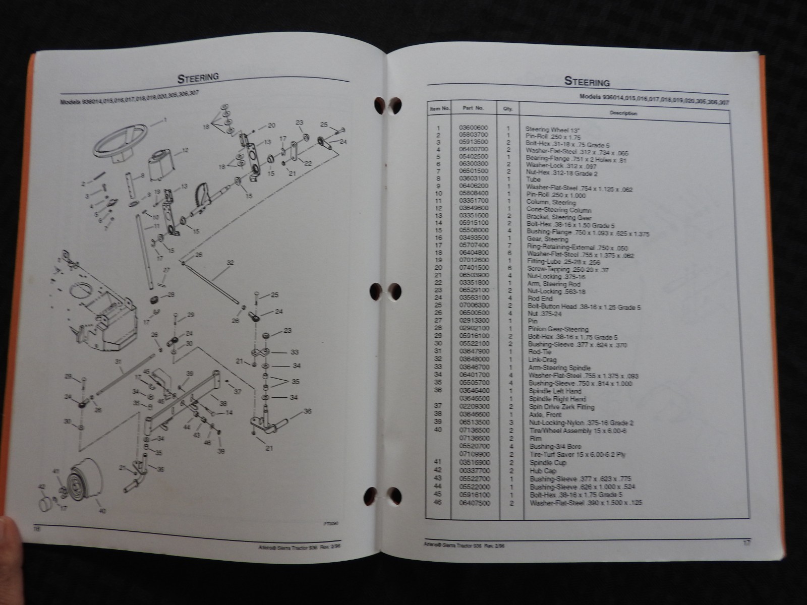 GENUINE ARIENS SIERRA 936 SERIES LAWN TRACTOR PARTS CATALOG MANUAL MINTY 1996