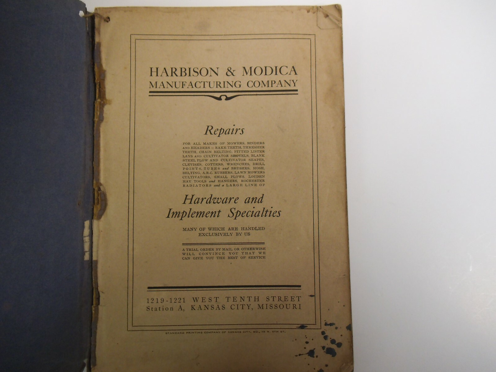 Antique Farm Equipment Manufacturer Catalog Original, Harbison & Modica, 1904