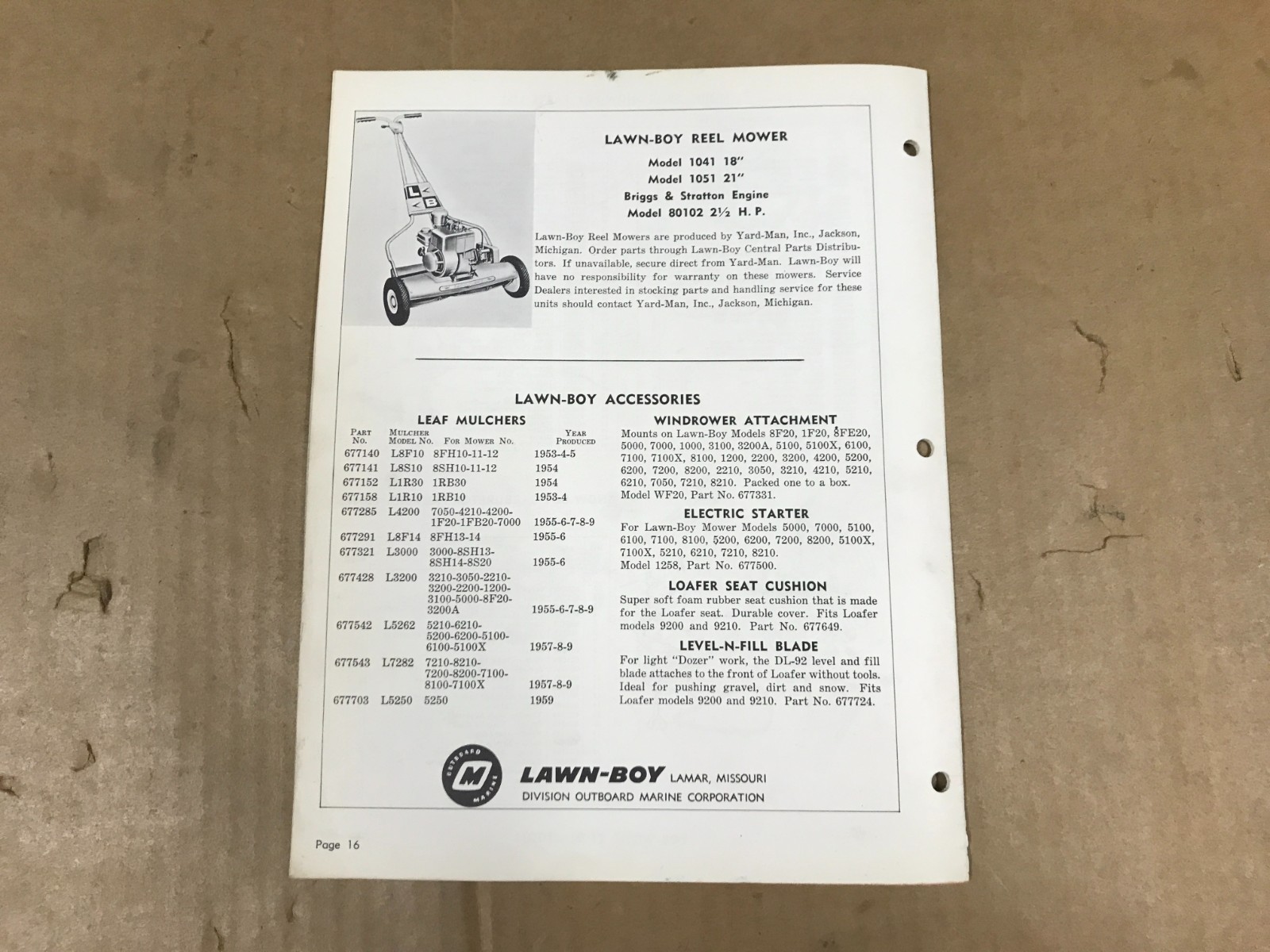 VTG 1959 Lawn Boy Illustrated Parts List – Mowers & Engines,Snow-Boys & Loafers