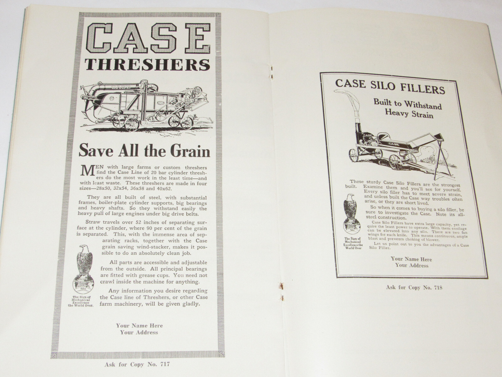 VINTAGE 1918 JI CASE DEALER READY-MADE ADS CATALOG! TRACTORS/THRESHERS/HAY BALER