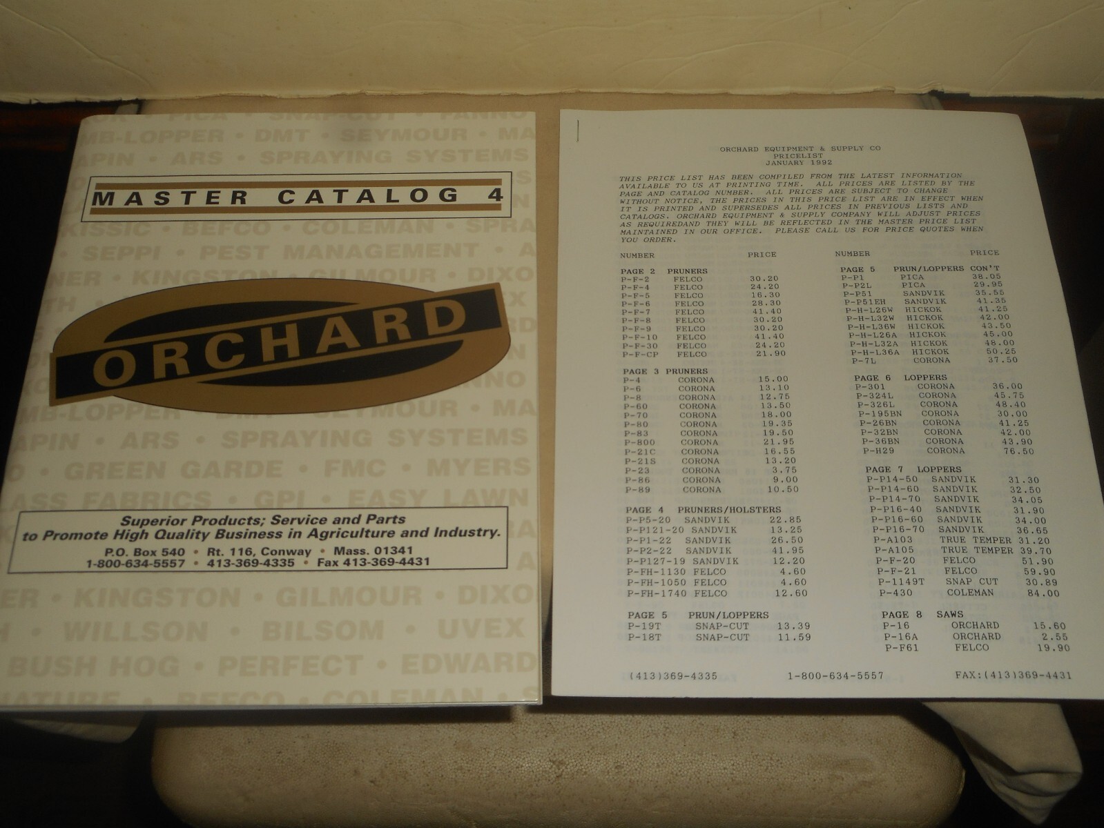 ORCHARD Equipment & Supply Co. 1992 MASTER CATALOG #4 & Rate Sheet APPLE FARMING