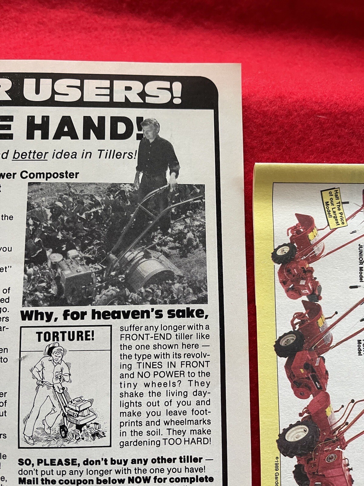 Vintage 1989 Troy Bilt Tiller Print Ad “use one hand”