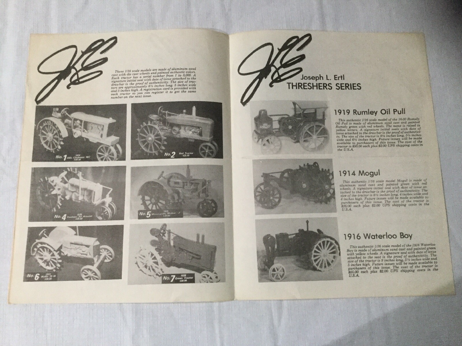 Joseph L. Ertl Scale Models Collectors Series NO. 8 Sales Brochure