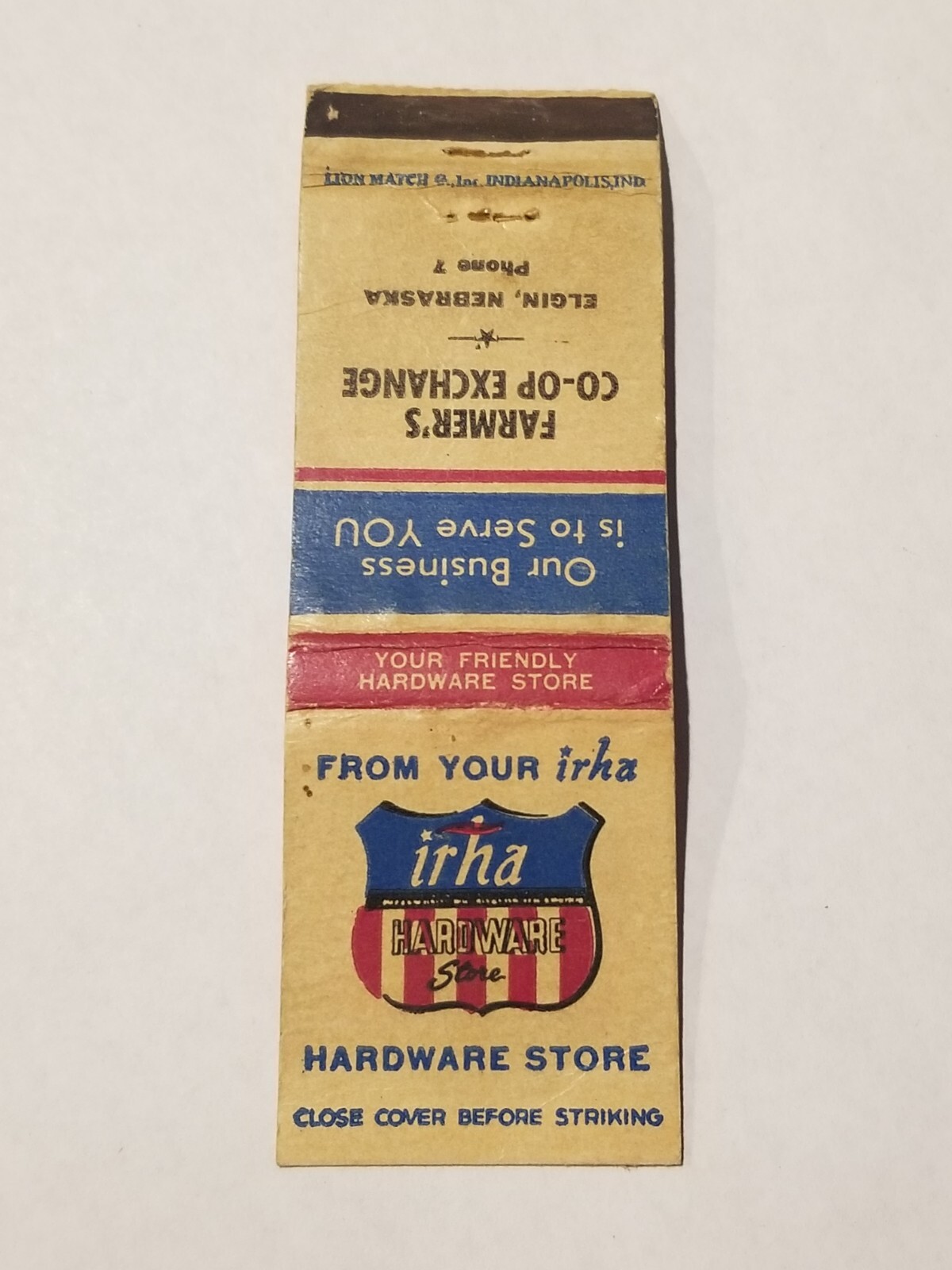 Lion Match Matchbook Ph 7 irha Hardware Store Farmers CoOp Exchange Elgin NE MB9