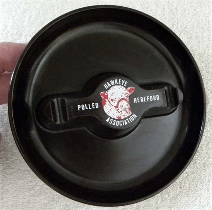 Vintage Iowa Hawkeye Polled Hereford Association, IA Cow, Bull Ashtray, Unused