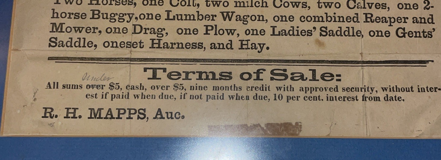 Antique Auction Poster Horses, Cattle, Livestock, Farm Implements Elwood iN 1878