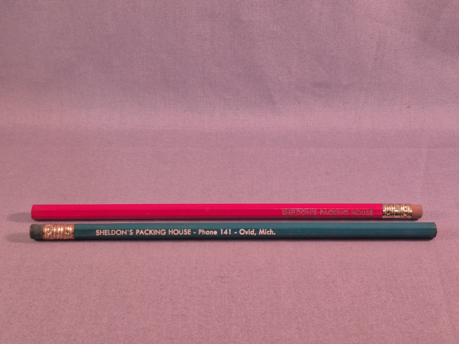 Vintage Pencil Sheldon&rsquo;s Meat Packing House Ovid MI Green Red Advertisement