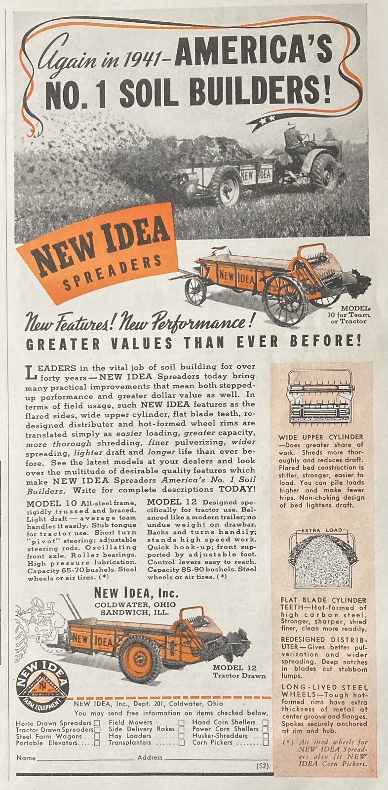 1940 AD.(XG19)~NEW IDEA CO. COLDWATER, OHIO. MODEL 10 MANURE SPREADER