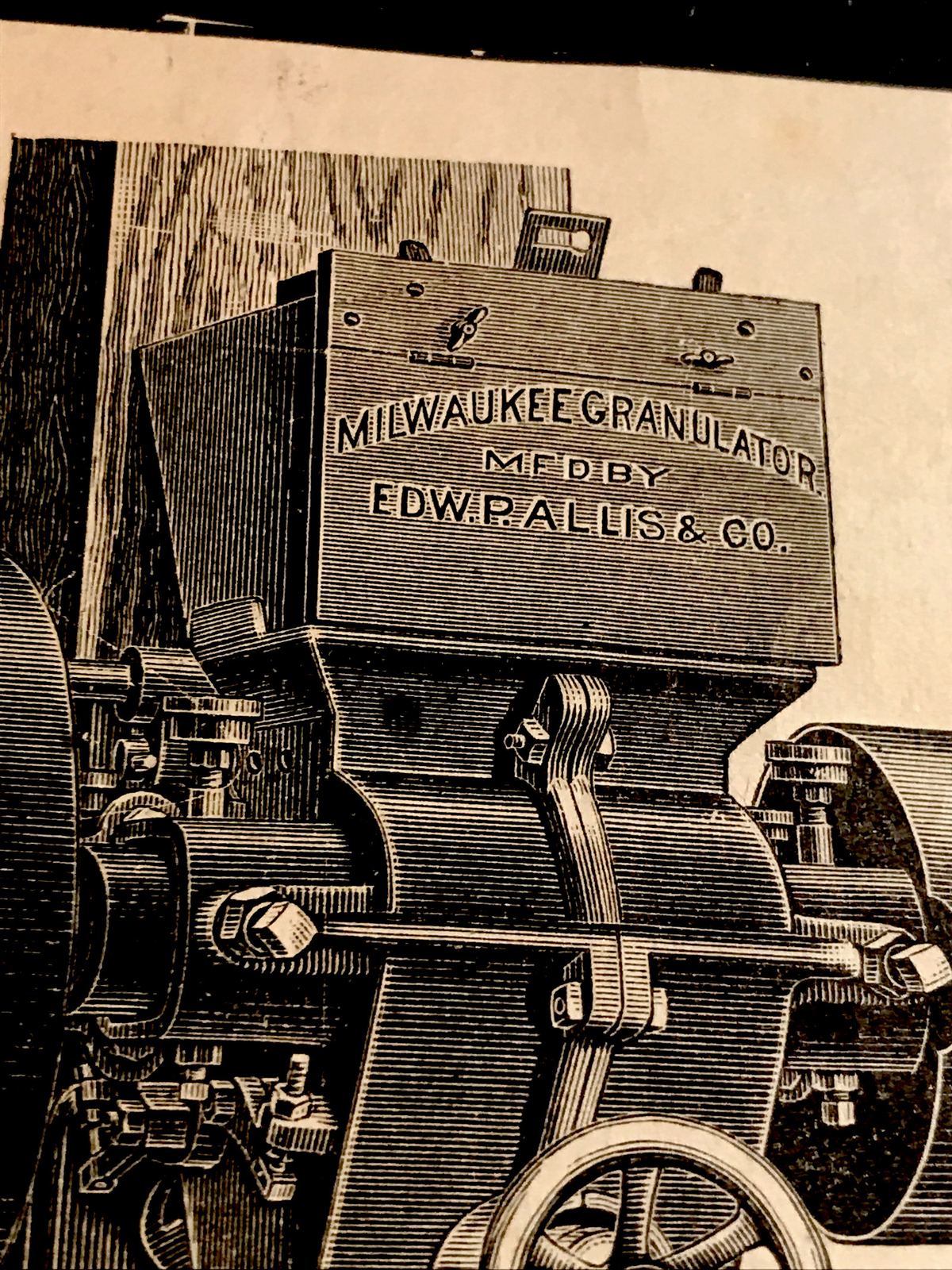 1886 Allis Farm Co. Feed Mill Engraving Advertising – Milwaukee – Wisconsin