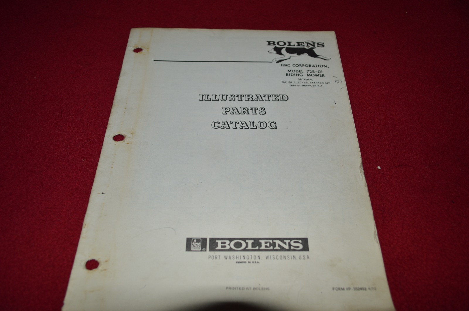 Bolens Husky 728-01 Riding Mower Dealer&rsquo;s Parts Book Manual CHPA
