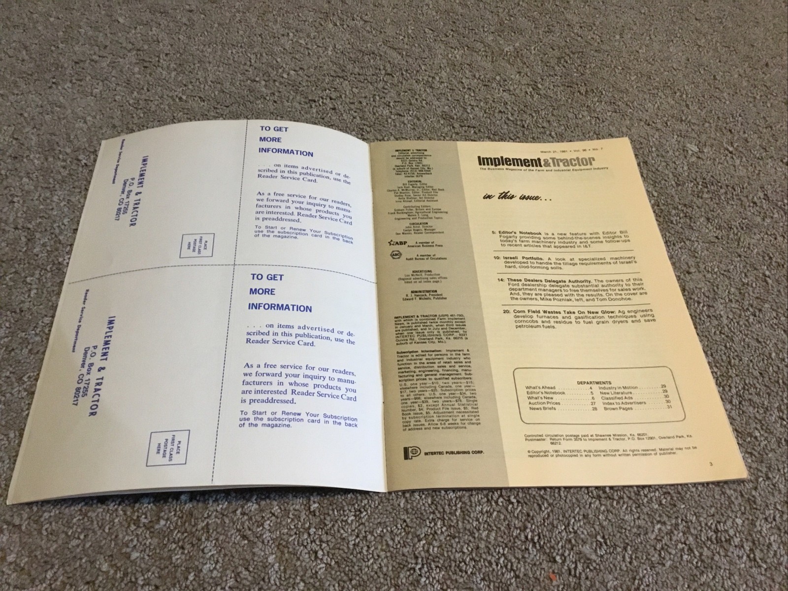 Implement & Tractor Magazine March 21, 1981 Farming Agriculture Vintage Ads J