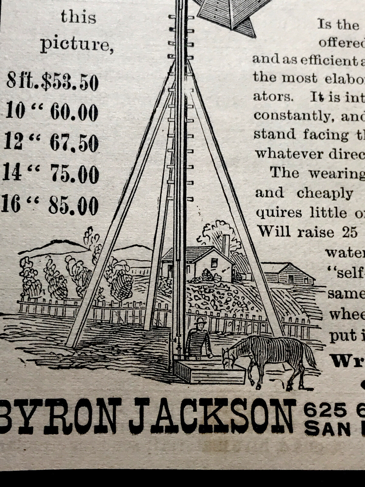 1886 Bonds Windmill Farm Advertising – San Francisco – California