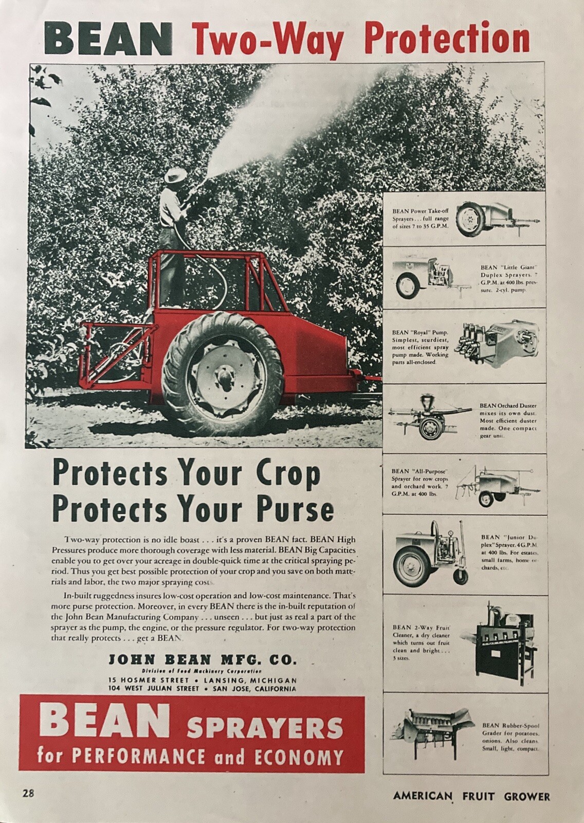1946 AD.(XF8))~JOHN BEAN MFG. CO. FMC. BEAN ORCHARD SPRAYERS