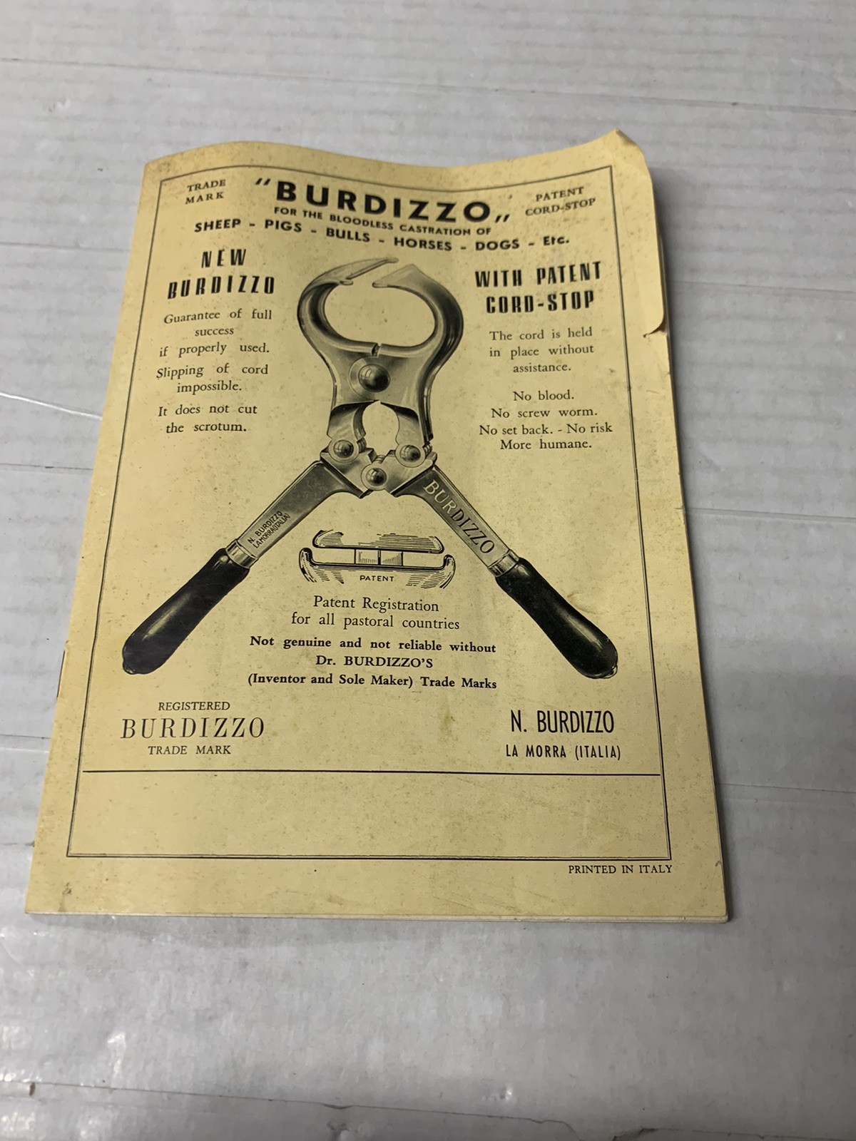 Vintage Burdizzo Bloodless Castrator Advertisement 1930s-1940s Farming Ephemera