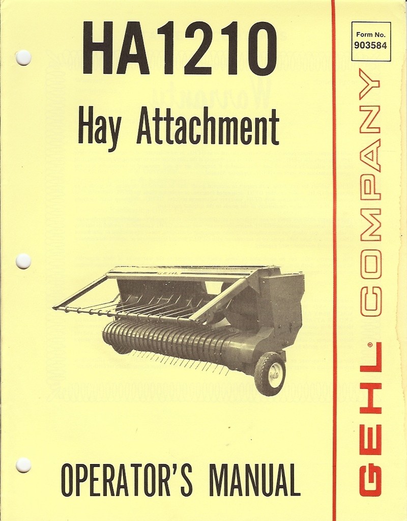 Farm Manual – Gehl – HA 1210 – Hay Attachment – Owner&rsquo;s – 1985 (FM147)