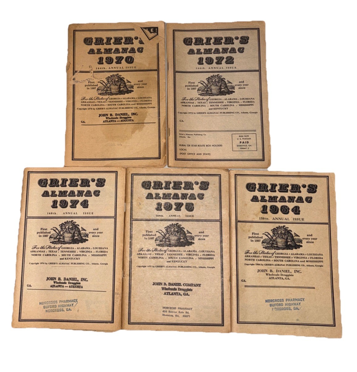 Lot of 4 Vintage GRIER&rsquo;S ALMANAC 1964, 1970,1972,1974 &1975 Issues