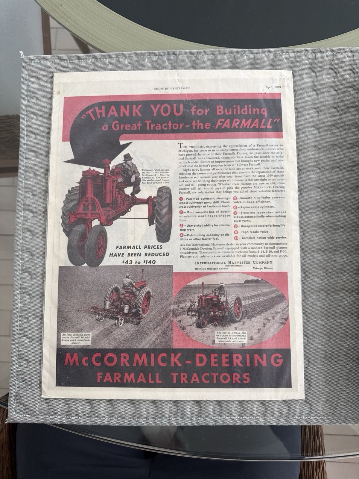Vintage 1939 McCormick-Deering Farmall Tractors $43 To $140 Magazine Print Ad