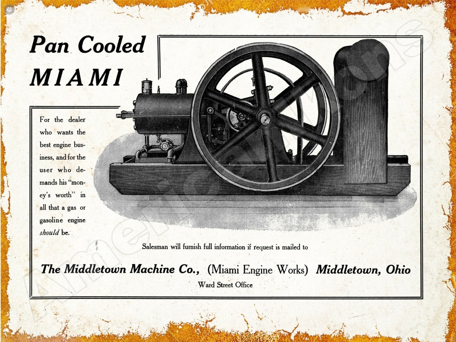 1908 Middletown Machine Co. Miami Engine Works New Metal Sign: Middletown, Ohio