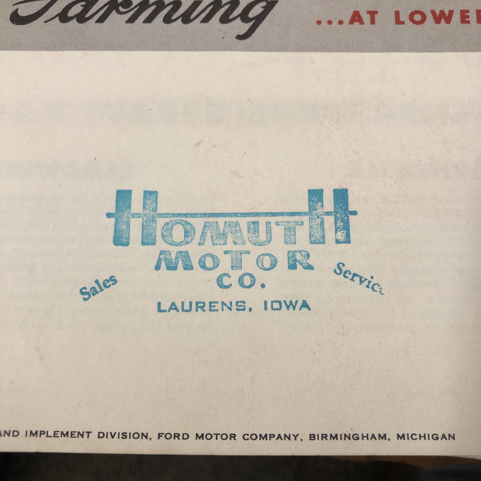 Ford Tractor 6 Foot Combine Brochure FCCA HOMUTH MOTOR CO LAURENS IOWA