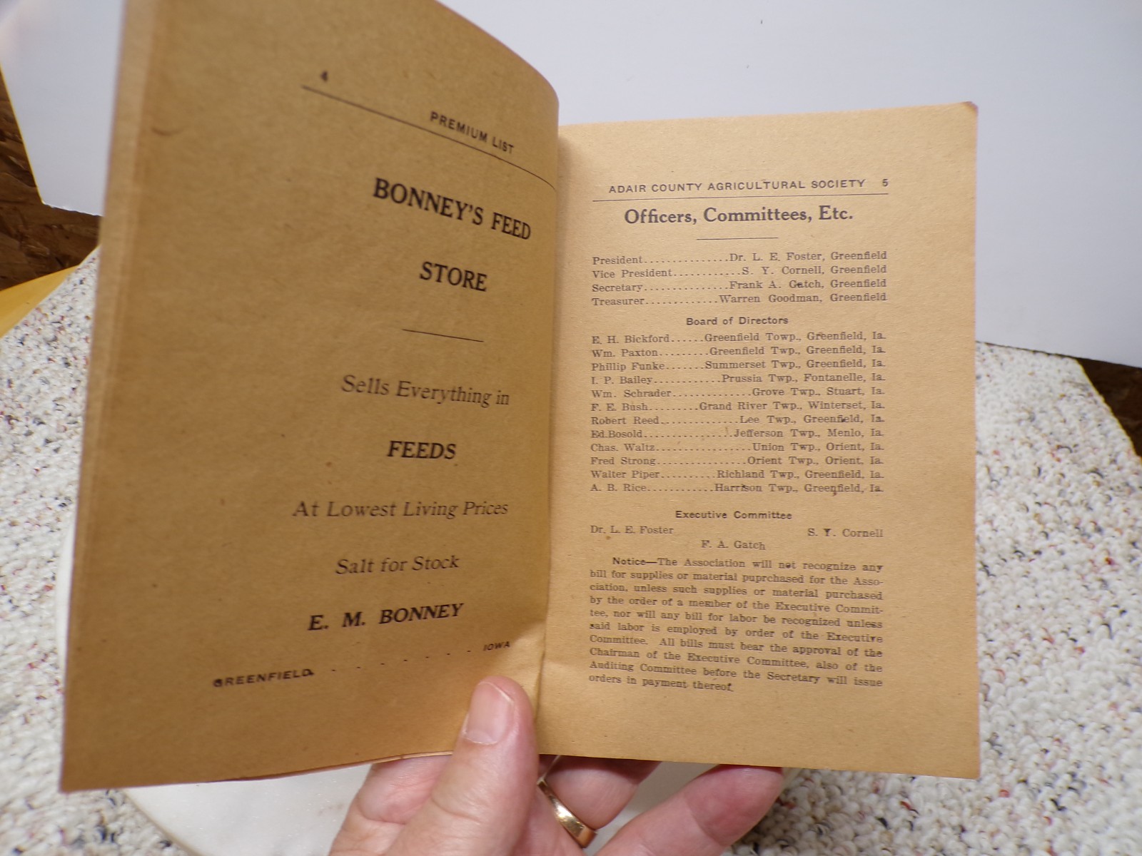 1920 Adair County Ag Society Premium List Book Greenfield Iowa FAMILY INSIDE?