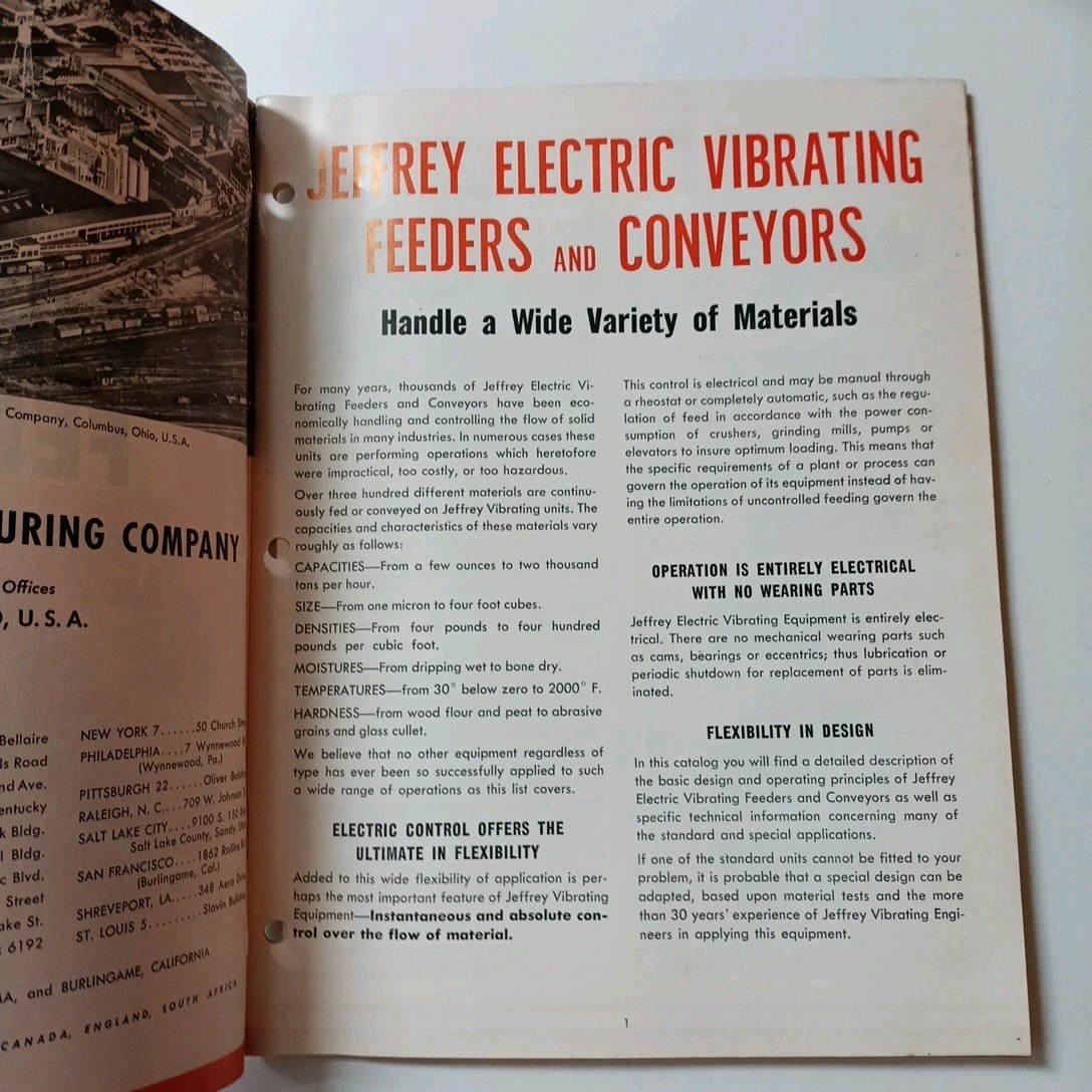 1960s Jeffrey Electric Vibrating Feeders And Conveyors Machinery Catalog 998
