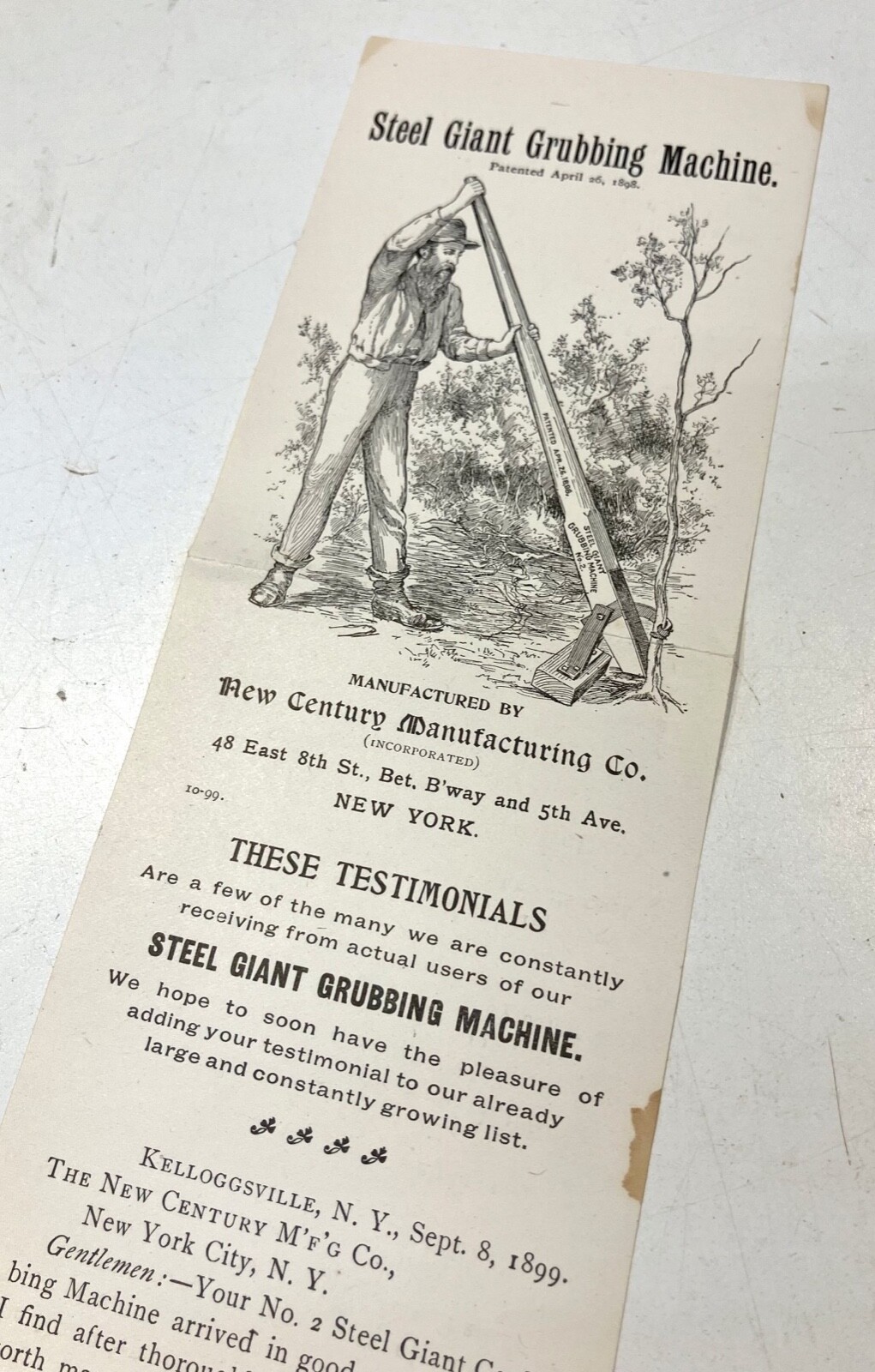 1898 advertising FARM TOOL steel giant grubbing machine NEW CENTURY MFG AGRICULT
