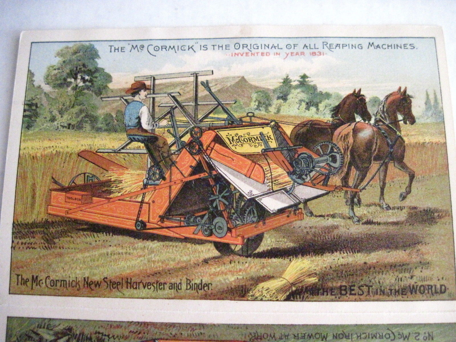 Victorian 1885 Trade Card for « McCormick Harvesting Machine » w/ Lovely Lady *