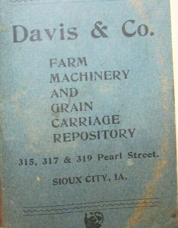 VTG 1902 DAVIS FARM MACHINERY GRAIN CARRIAGE REPOSITORY ADV CALENDAR SIOUX CITY