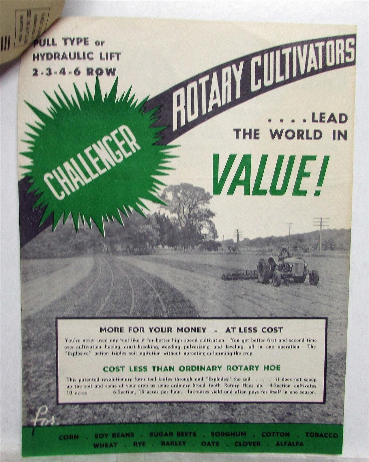 1955 WinPower Challenger Rotary Cultivator Specs Dealer Letter & Sales Brochure