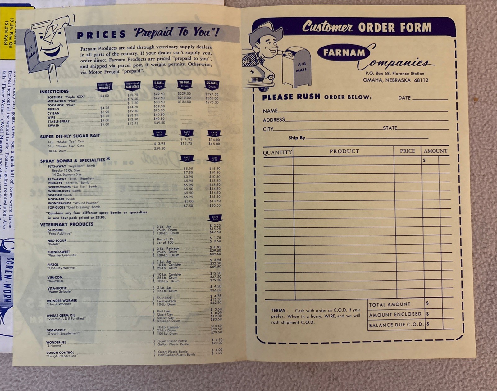 Vintage 1967 FARNAM Livestock Products Catalog 68-P and Order Form