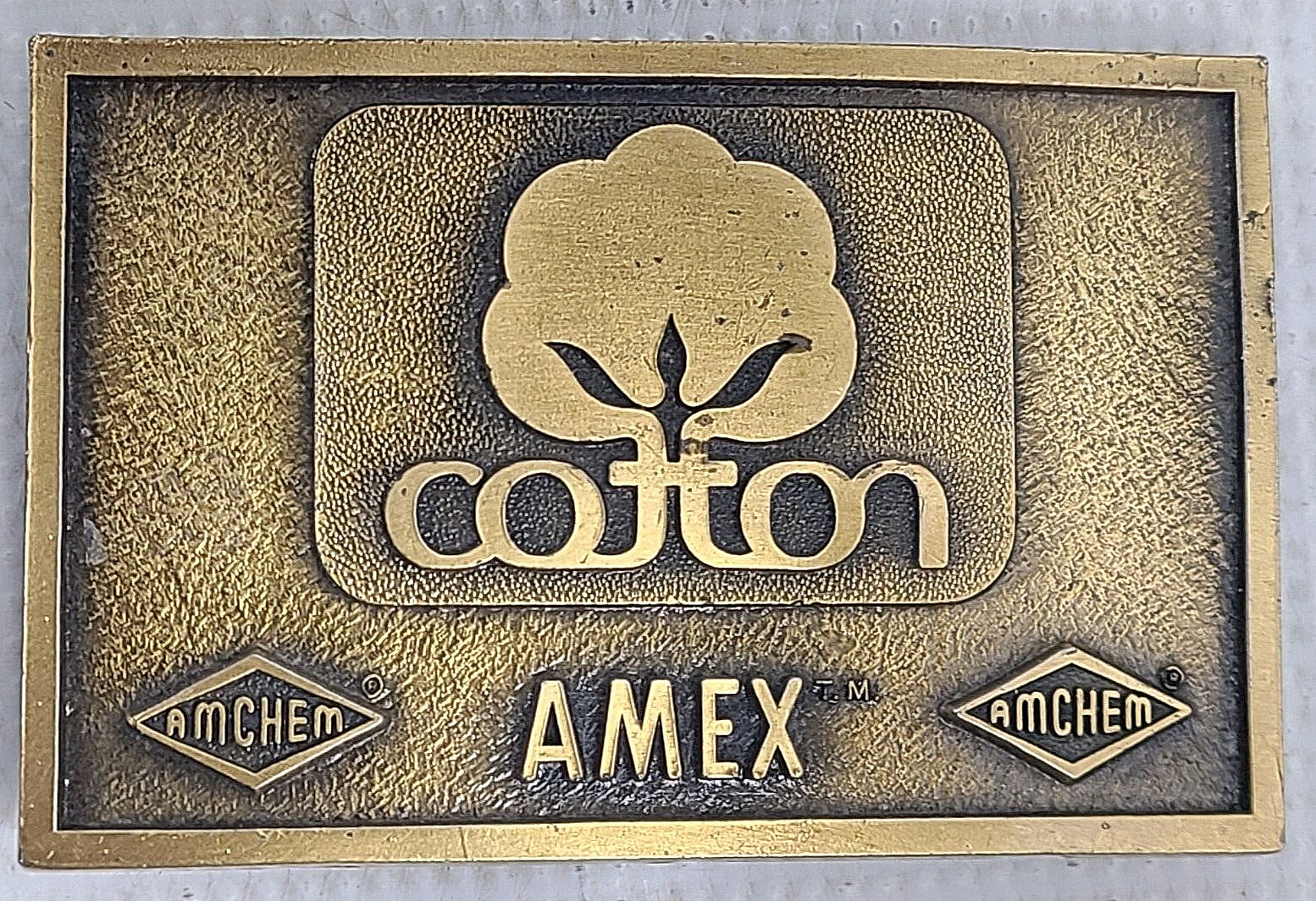 Vintage AMEX Cotton Promo Belt Buckle – AMCHEM – Gold Tone Metal Buckle…PCB072