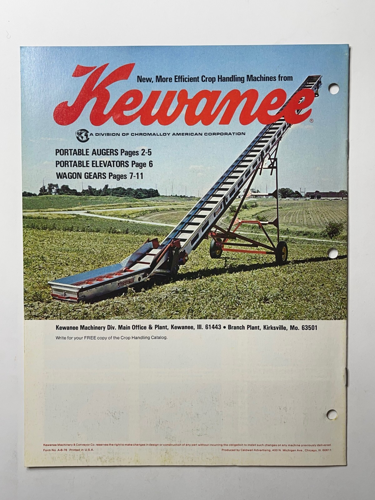 1976 Kewanee Augers / Elevators / Wagons Sales Brochure *Showroom Sales Book*