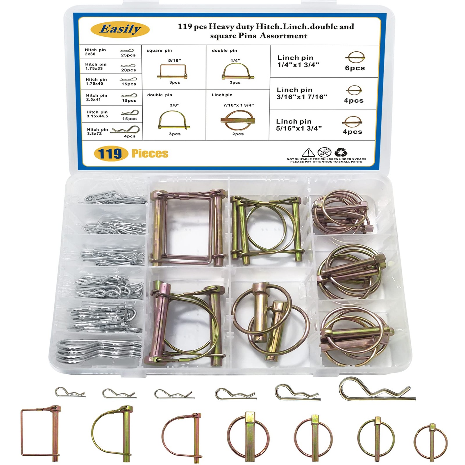 Hitch Pin Clip Pins 119Pcs – Linch and PTO Pins for Trailers Tractors Trucks …