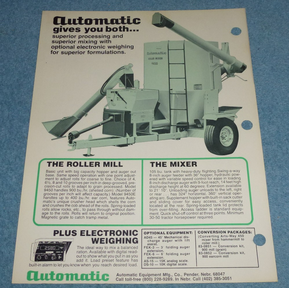 Vintage Automatic Roller-Mixer Farm Equipment Brochure Sheet Pender NE